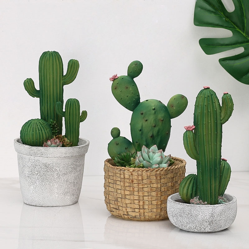 古达北欧风格创意树脂仙人掌盆栽摆件客厅卧室仿真植物假绿植装饰摆设