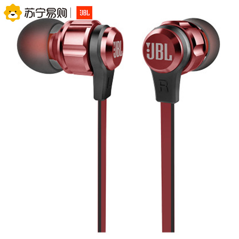 JBL T180A 立体声入耳式耳机 重低音耳麦线控立体声手机通用男女运动耳塞 红色