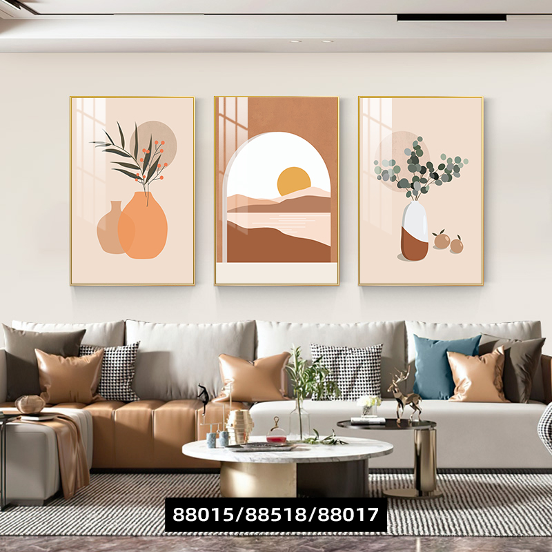 小窝厘 北欧客厅装饰画沙发背景墙壁挂画40*60*3副水晶画面(高光绚丽 更显细腻)典雅金框高清大图