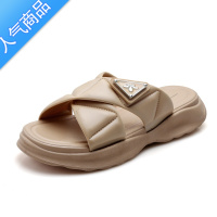 SUNTEK新款2023夏天一字拖鞋女松糕厚底防滑休闲沙滩拖夏 棕色 40-41偏小一码