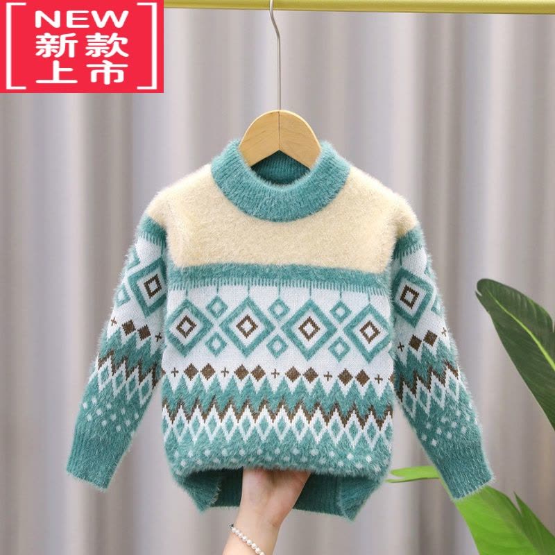 可莉允男童毛衣2022秋冬加绒加厚套头中小童针织衫儿童打底衫线衣图片