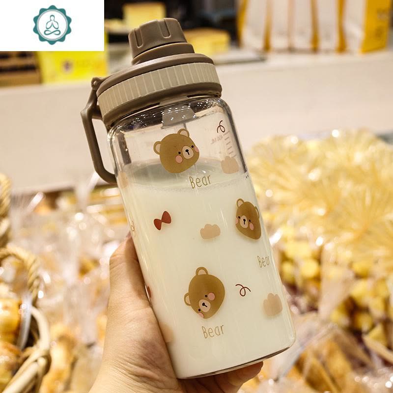 网红带吸管杯子韩版小清新少女心软妹玻璃杯直饮杯便携防漏随行杯 封后 天空蓝500ml巴比熊两用杯图片