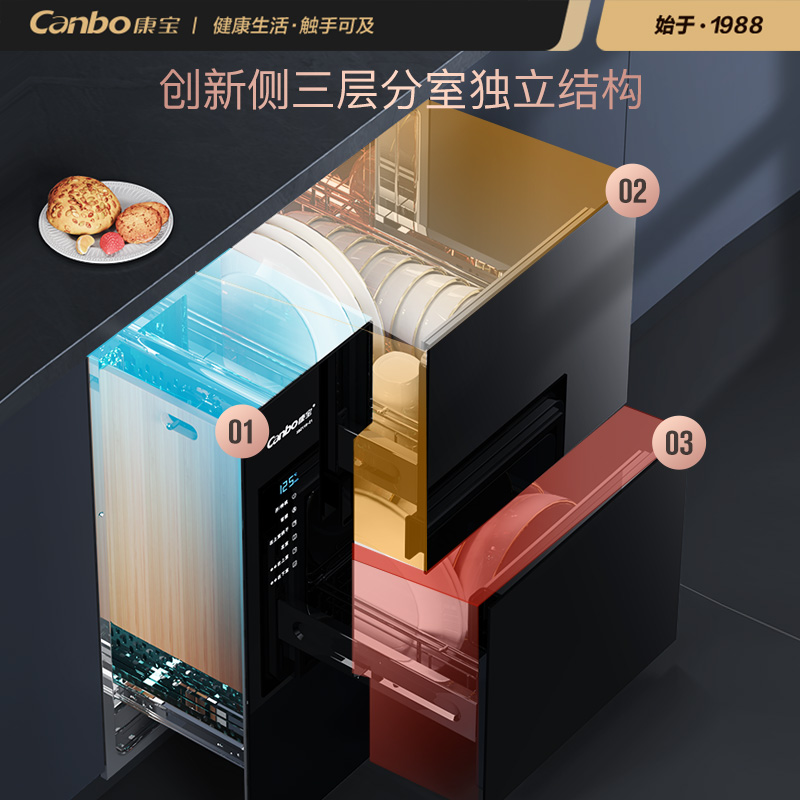 康宝(Canbo)XDZ110-Z1嵌入式消毒柜 三层 智能 家用 厨房 碗筷 餐具 二星 高温 消毒碗柜 304不锈钢高清大图