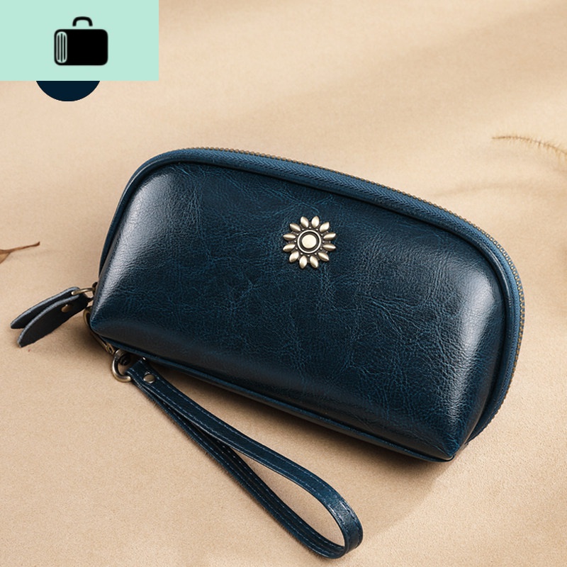 手拿包钱包女长款2020新款可放手机拉链牛皮小包包手包女手抓包NEW LAKE 孔雀蓝