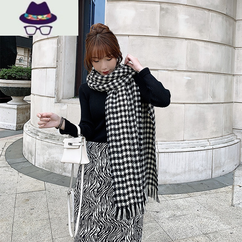 新款格纹纯色披肩冬季女保暖韩版日系百搭围巾学生加厚情侣款围脖fish