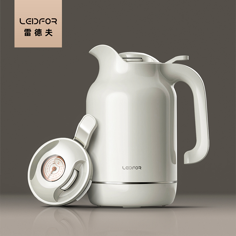 玻璃内胆保温水壶家用大容量智能暖热温度显示茶壶 象牙白1500ml+黑色500ml高清大图