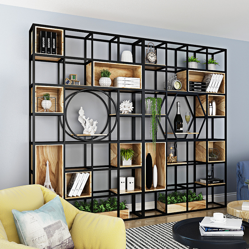 三能 办公家具铁艺隔断置物架客餐厅装饰柜玄关屏风现代简约工业风落地书架 玄关置物架高清大图