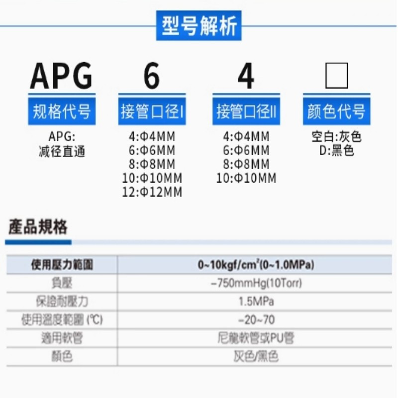亚德客气管Y型三通接头快速插接头,APY8[Y型三通];20个/1件;