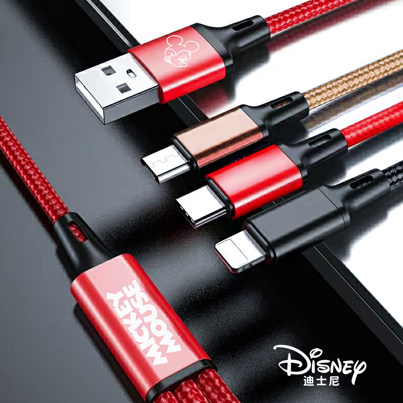 迪士尼一拖三数据线5A闪充安卓type-c可爱三合一66W超级快充线适用于小米华为手机LF28高清大图