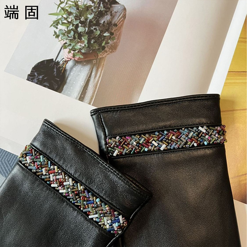 端固女士触屏加绒羊皮手套盒装D12T/副高清大图