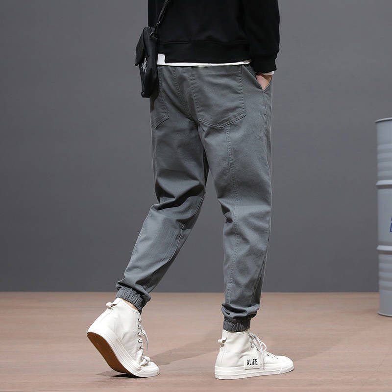 工装裤休闲裤男小脚裤修身裤子韩版潮流束脚哈伦裤夏季九分裤男装yuan