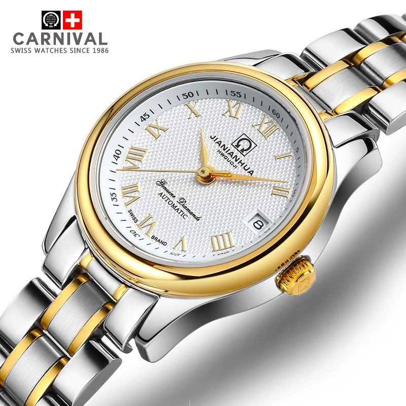 瑞士嘉年华CARNIVAL手表 时尚镶水钻女士石英表 日历防水 皮表带款时尚女表 腕表 全国联保8830L真皮表带高清大图