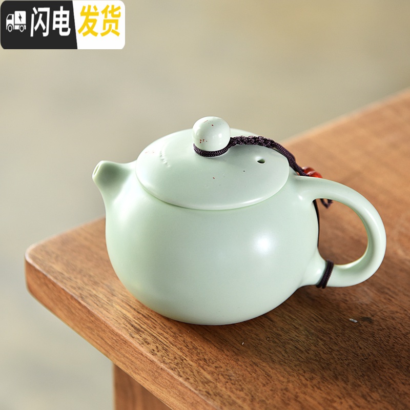 三维工匠紫砂西施壶茶壶开片可养单壶家用过滤杯陶瓷泡茶杯套装茶具配件C 哥窑侧把壶-绿色高清大图