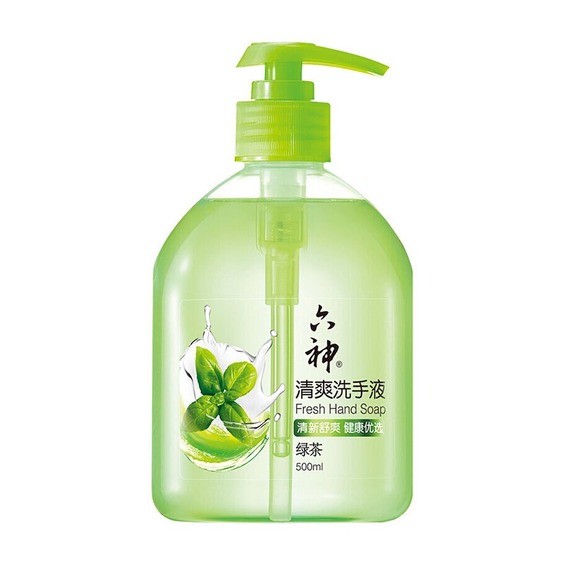 六神洗手液清爽绿茶500ml 温和洁净儿童成人通用按压泡漠植物家用有效易冲洗清新舒爽 500ml