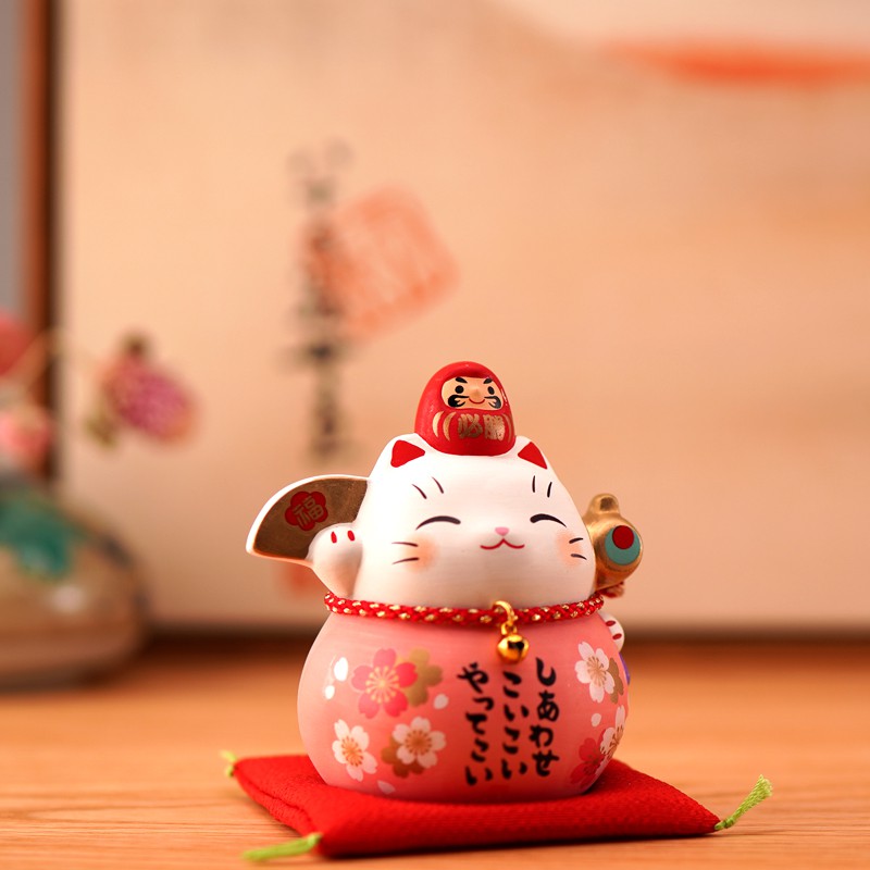 日本达摩猫陶瓷摆件店铺开业升职送人结婚生日 三维工匠 大号对猫&高14CMCM（储蓄罐）_457