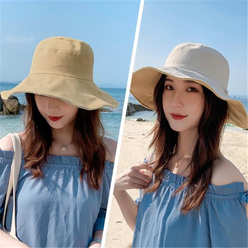 ZOAN G 遮阳帽渔夫帽女夏季户外海边沙滩帽防晒帽太阳帽双面可戴 黄/米