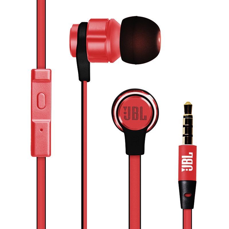 JBL T180A 立体声入耳式耳机 重低音耳麦线控立体声手机通用男女运动耳塞 红色