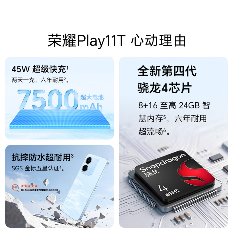 荣耀 Play11T 8+256GB 浮光金 第四代骁龙4芯 全网5G 7500大电池 抗摔 45W充电 双卡全网手机高清大图