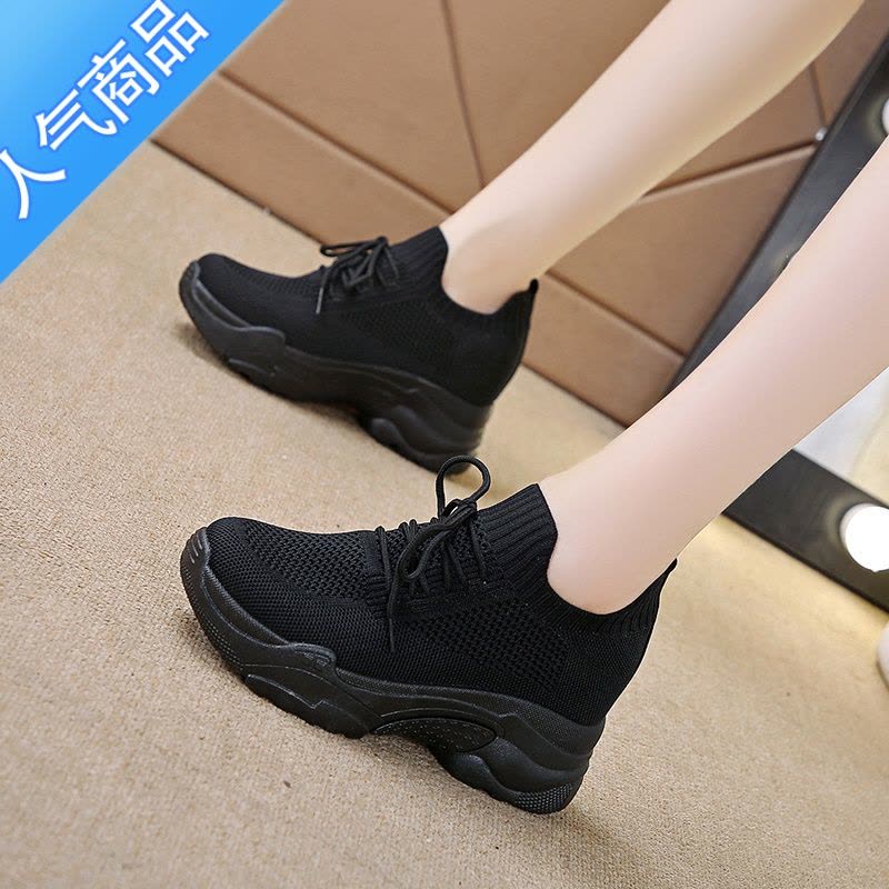 SUNTEK内增高小白鞋女2023新款春季飞织网面休闲运动鞋透气厚底老爹鞋夏图片