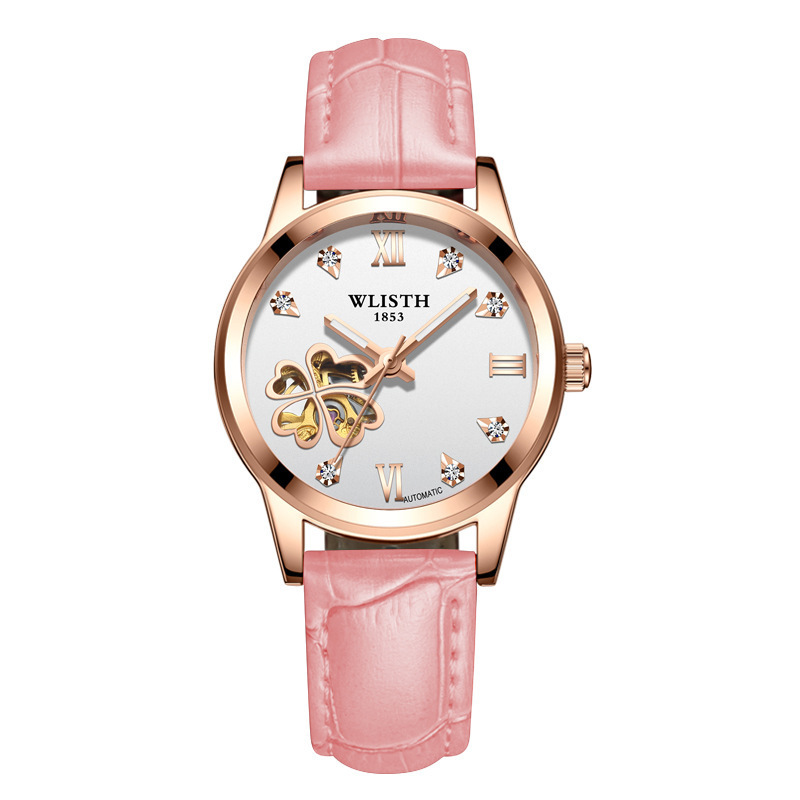 沃力仕女士手表心形镂空全自动机械表夜光防水时尚个性手表女款母亲节