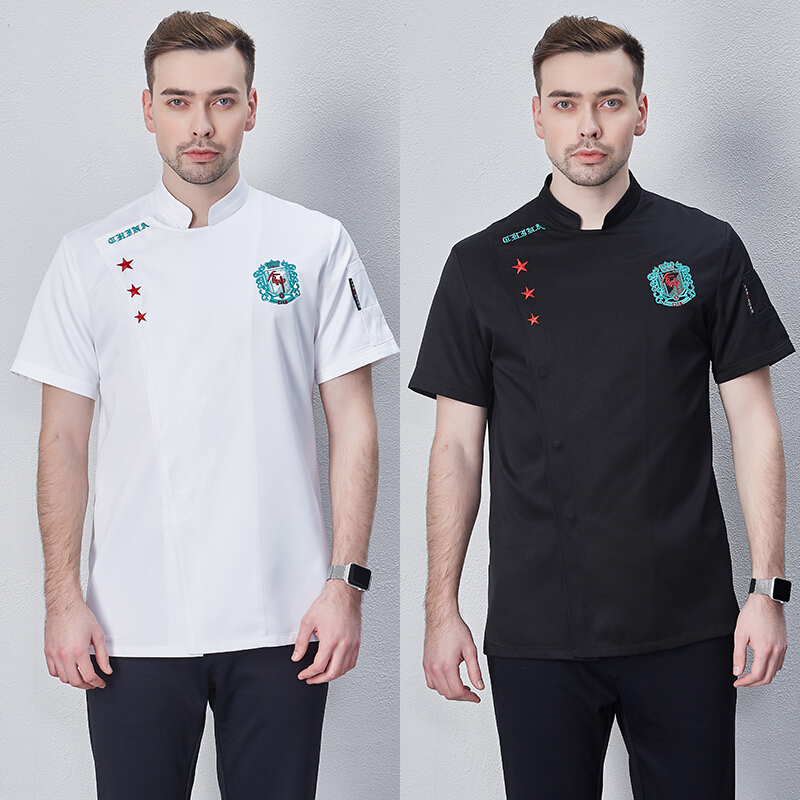 珂卡慕kekamu厨师工作服男短袖夏季饭店酒店薄款半袖后厨房西餐厅透气