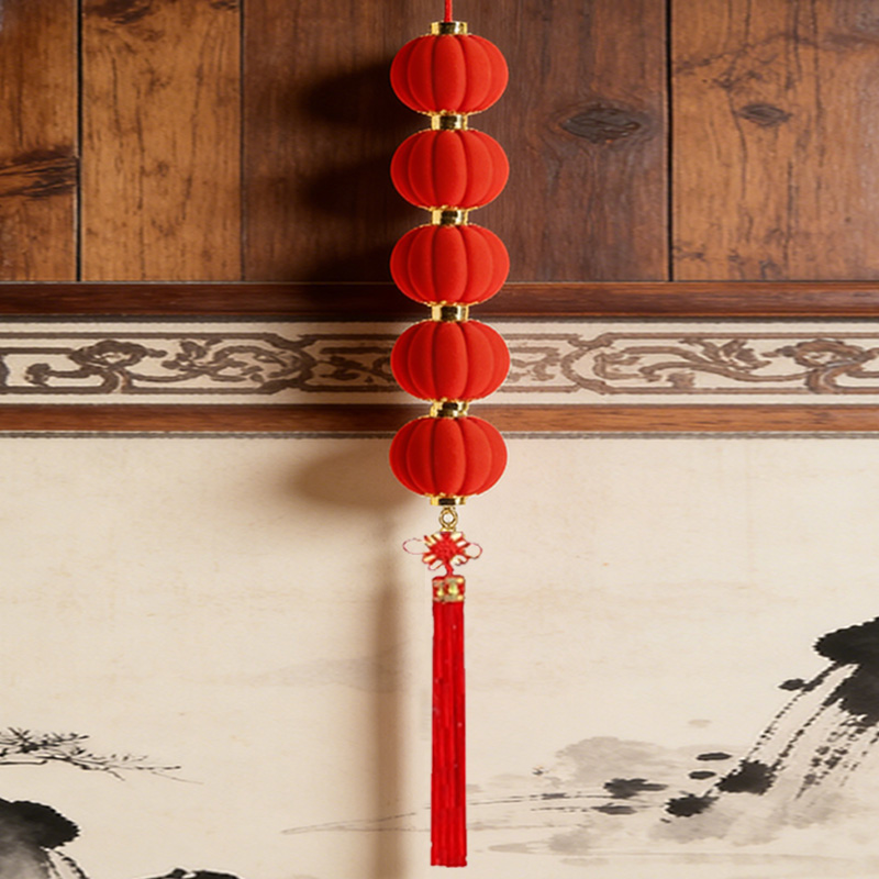 臻远 ZY-JQ04植绒灯笼5连串 150mm(单位:串) 红色高清大图