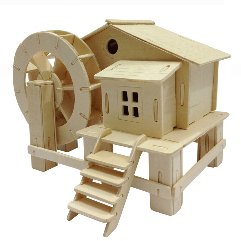 拼装拼插房屋建筑模型 diy手工礼品积木小房子 水磨小屋