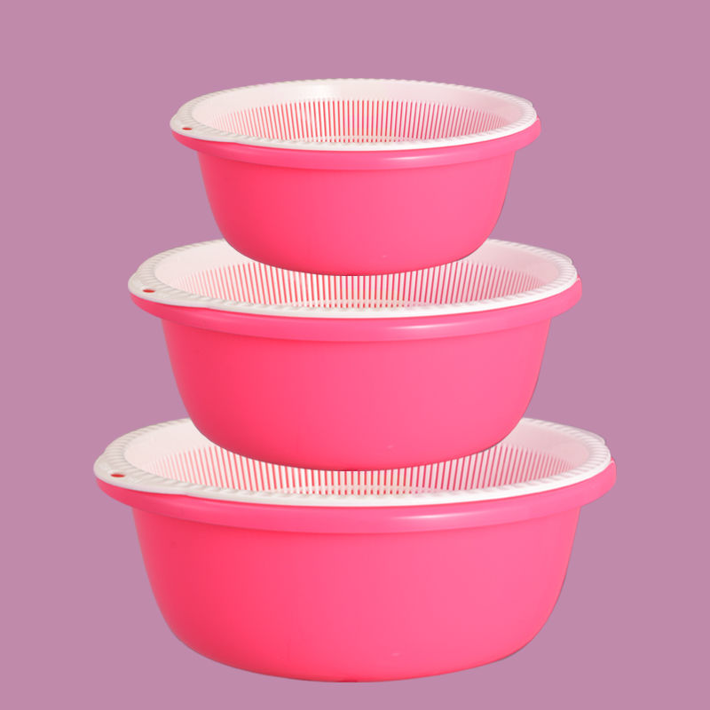塑料沥水篮洗菜盆厨房淘米洗菜篮子滤水筛家用双层水果盘洗菜漏盆 北欧红 米盆[小号偏小迷你]单个试用