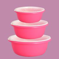 塑料沥水篮洗菜盆厨房淘米洗菜篮子滤水筛家用双层水果盘洗菜漏盆 北欧红 米盆[小号偏小迷你]单个试用