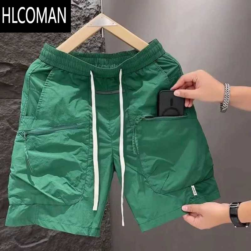 HLCOMAN夏季薄款男士大口袋沙滩裤拉链工装短裤痞帅百搭宽松速干五分裤