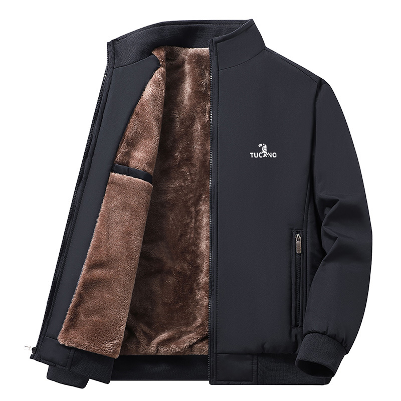 啄木鸟外套男士冬季棉衣加绒加厚保暖棉服宽松加大码爸爸立领保松高清大图