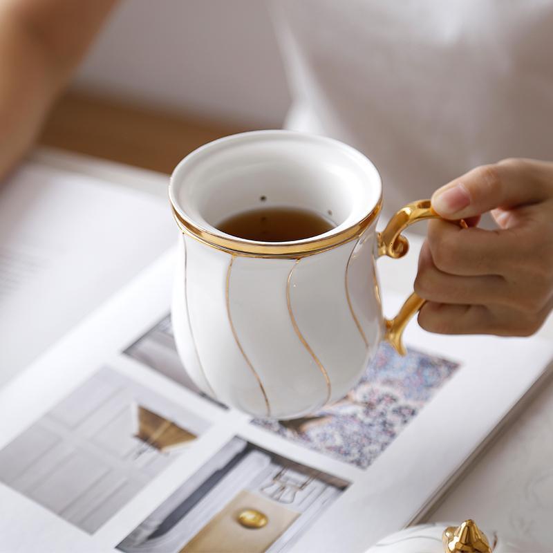 陶瓷茶杯会议杯办公杯过滤带盖杯泡茶杯水杯大容量礼品杯盖杯
