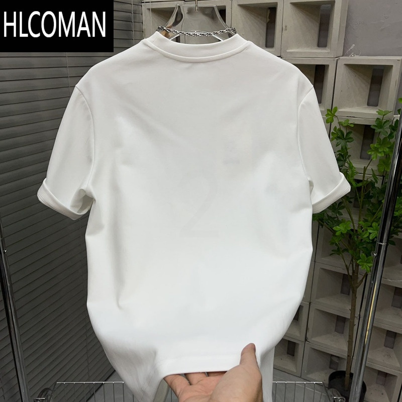 HLCOMAN夏季纯色短袖男士钢印字母T恤打底衫青少年休闲修身圆领百搭上衣