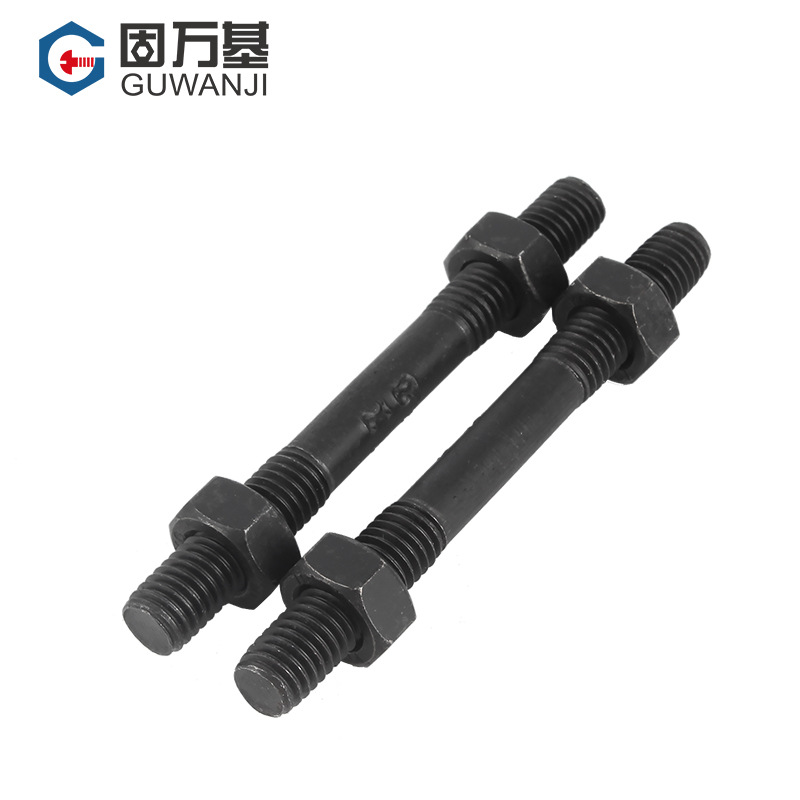 8.8级双头螺丝螺母套装组合 铁黑组合套装螺丝(双头螺丝1个+六角螺母2个)M12x70 5套装