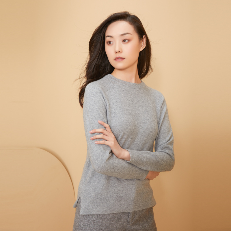 鄂尔多斯ERDOS 秋冬纯羊绒圆领百搭基础羊绒衫女士针织衫/毛衣