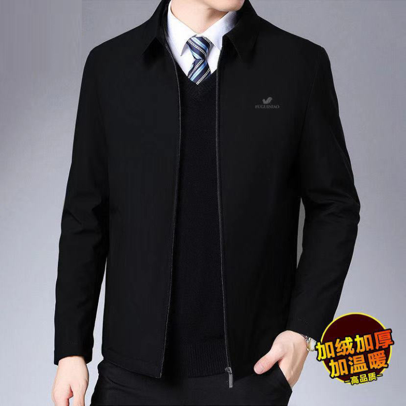 YUANSU中老年秋冬季外套男加棉翻领夹克棉衣中年男人加厚褂子50岁爸爸装棉衣