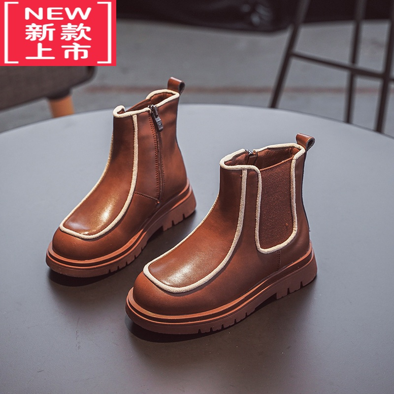 可莉允女童靴子2022秋冬季新款马丁靴儿童皮靴加绒靴子女孩短靴公主单靴