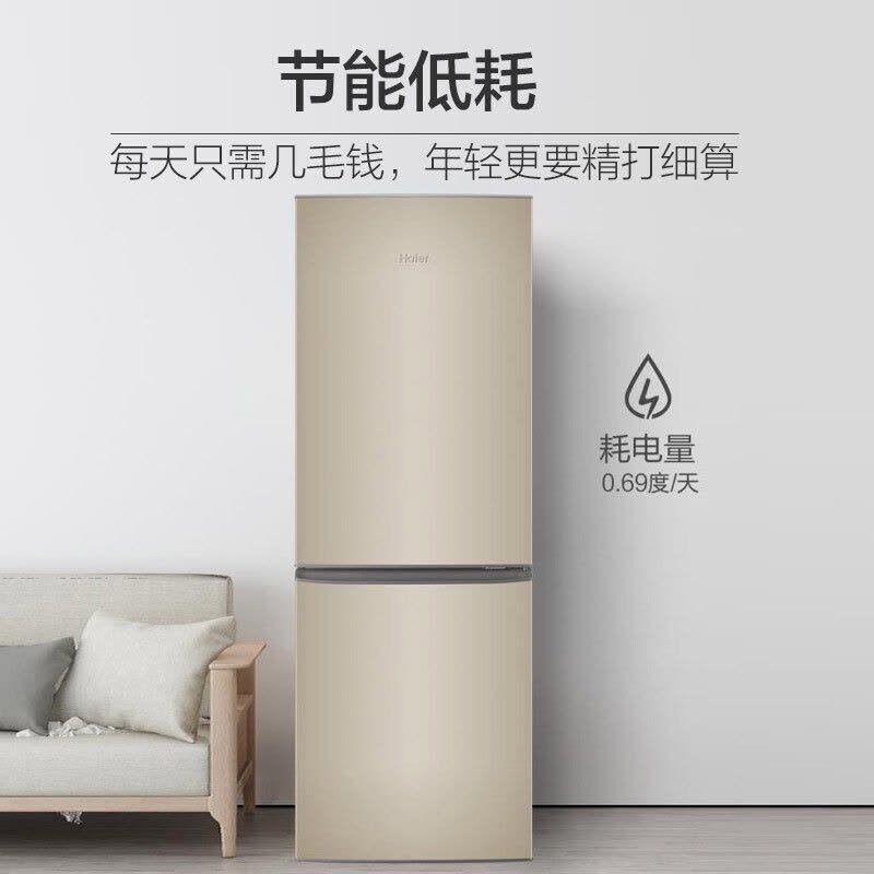 海尔(Haier)178升双门两门家用冰箱 时尚炫金 租房神器 直冷 电冰箱 小冰箱BCD-178TMPT图片