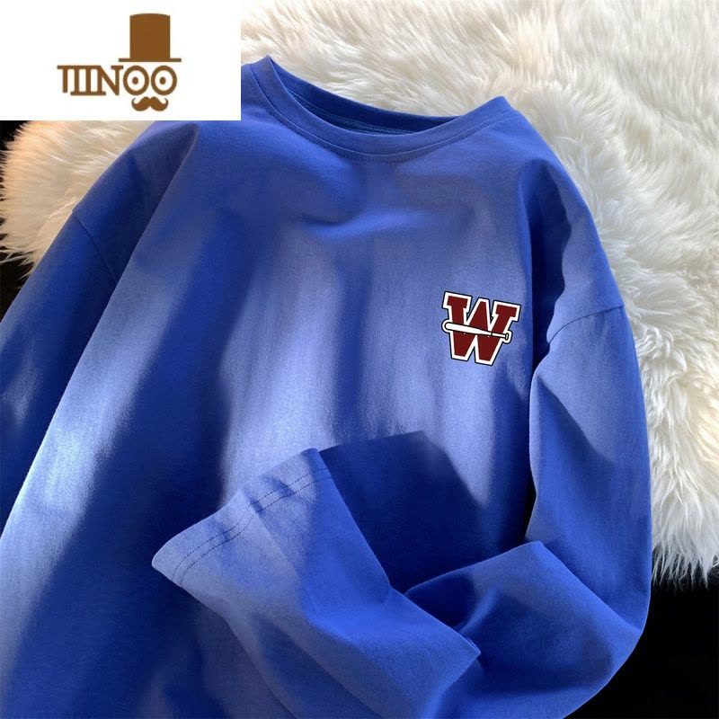 YANXU潮牌长袖t恤男生2023秋季原宿风印花休闲情侣上衣港风宽松打底衫图片