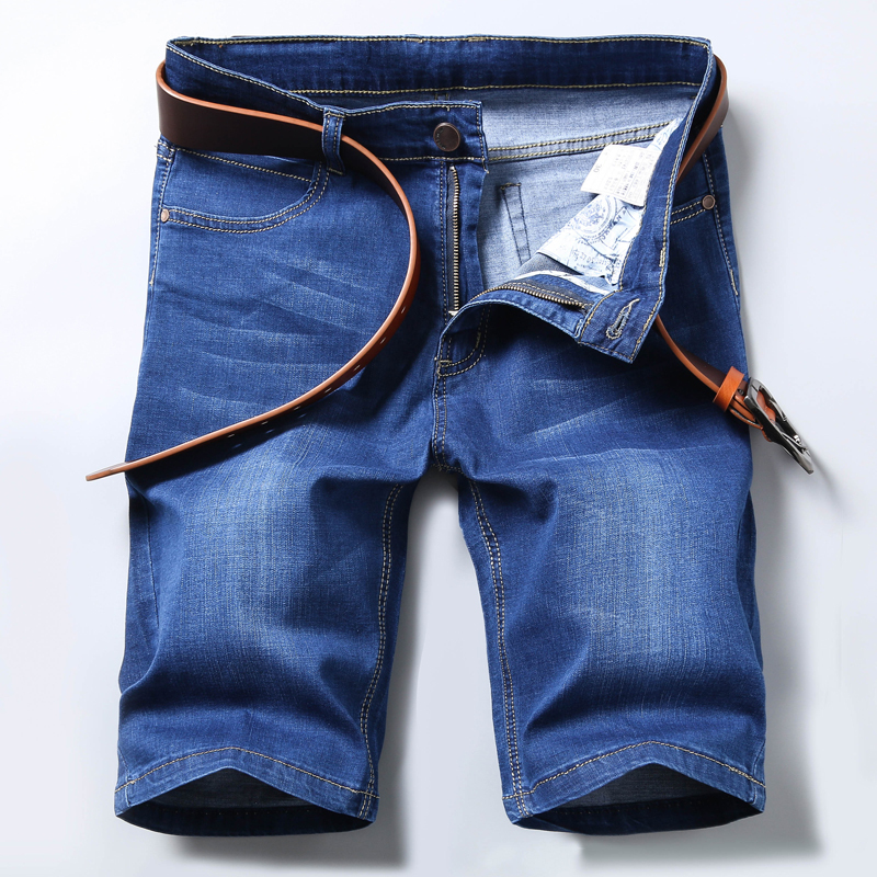 W0WF微弹力男士直筒修身牛仔短裤夏季宽松大码男装运动跑步中裤 【五分】1005蓝色 32(2尺5)