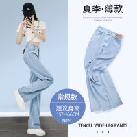 天丝牛仔裤女夏季薄款高腰垂感直筒宽松显瘦小个子窄版冰丝阔腿裤_6530 L 夏季-浅复古-腰部标-常规款