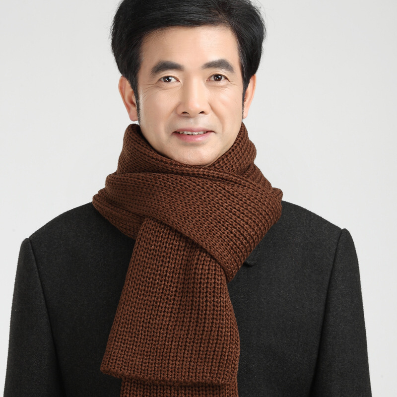 迪鲁奥（DILUAO)同款【品质保障】加厚老年人毛线围巾冬季中老年男士围脖老人围巾 男冬天爷爷围巾_476 咖啡色