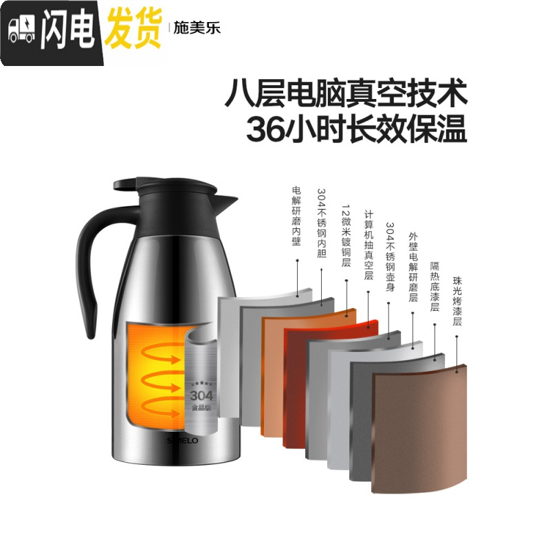 三维工匠保温水壶大容量家用保温茶瓶便携不锈钢保暖壶热水壶保温壶 臻享款316不锈钢2000深咖高清大图