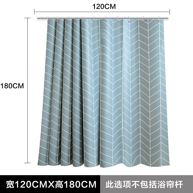 浴室浴帘防水隔断帘挂帘浴帘套装免打孔伸缩杆淋浴帘窗帘布挂帘子 三维工匠高清大图