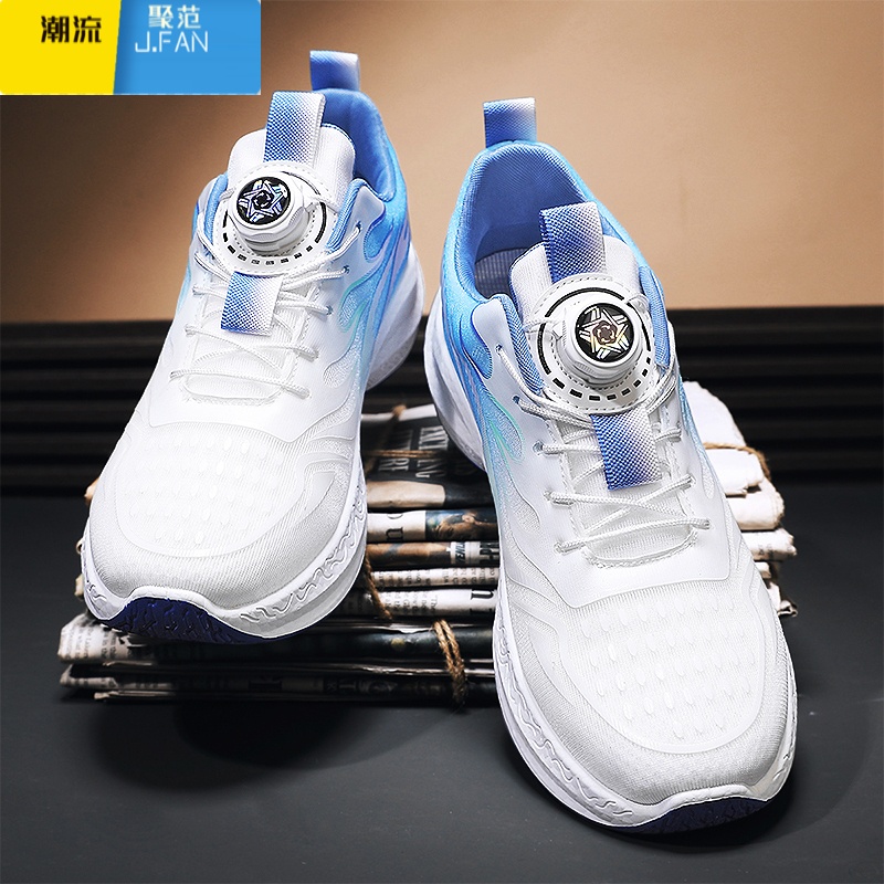 聚范男鞋夏季透气薄款网面旋转纽扣学生小白网鞋运动休闲老爹潮鞋高清大图