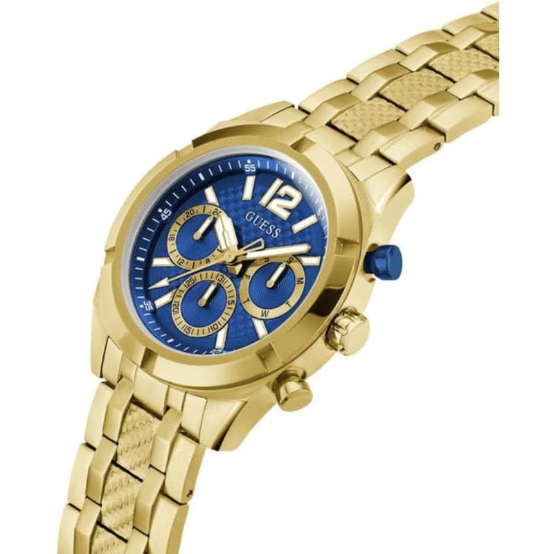 24新款男表 三眼计时44mm蓝盘精致金色钢带 商务轻奢运动石英手表图片