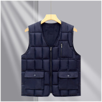 秋冬装马甲男中老年人加绒加厚多袋马夹爷爷保暖上衣爸爸背心坎肩 XXXL 藏蓝色