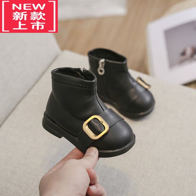 可莉允女童靴子婴儿公主鞋加绒靴女宝宝鞋子秋冬季小皮鞋儿童学步鞋棉鞋图片