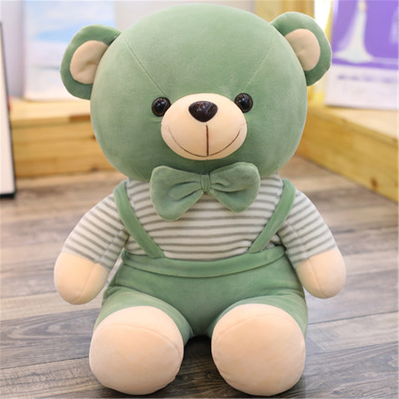 心向绒可爱条纹背带小熊毛绒玩具抱抱熊熊公仔玩偶女生韩国超萌睡觉