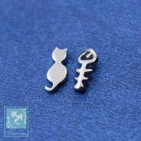 S925纯银耳钉 小猫和鱼骨头耳环个性情侣创意时尚气质耳饰送女朋友老婆生日礼